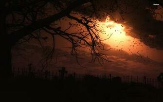 Cemetery Silhouette Wallpaper Digital Art