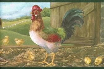 Country Rooster Baby Chicks Chicken Family Farm Wallpaper Border Wall