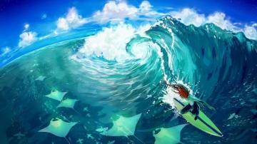 Surfing Yuumei Wallpaper Anime Ocean Art