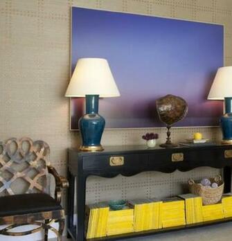 Fenwick Bright Foyer Design With Phillip Jeffries Rivets Wallpaper
