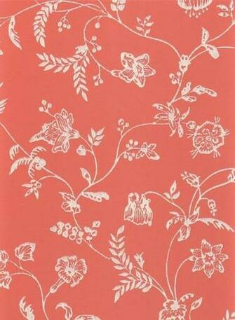 Uppark Wallpaper White Climbing Floral On Coral Red