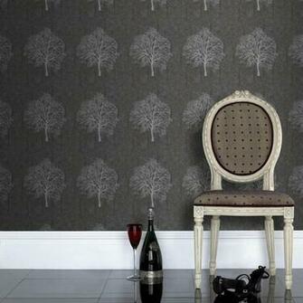 Home Wallpaper Graham Brown Gothic Silver Black Tree Pattern