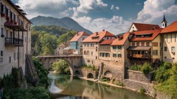 Capuchin Bridge Kofja Loka Slovenia 4k Wallpaper