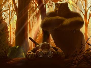 Men Hunter Nature Landscape Digital Art Grizzly Bear Humor