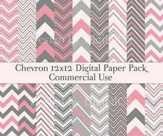 Chevron Scrapbook Paper Pink Gray Digital Pack Pr