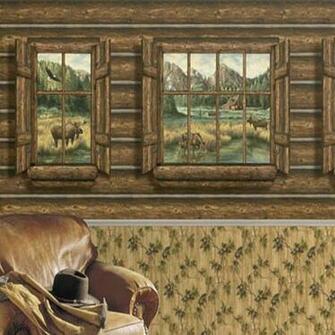 Log Cabin Windows With Moose Wallpaper Mural