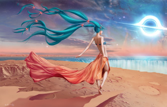 Anime Girls Hatsune Miku Vocaloid Bikini Twintails Beach Wallpaper