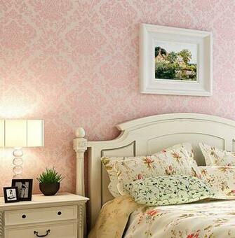 Vintage Light Pink Damask Nonwoven Wallpaper Bedroom