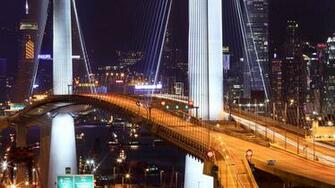 Wallpaper Hong Kong Bridge Night Lights Stonecutter