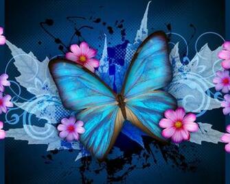 Pink And Blue Dinosaurs Butterfly Flower Leaves Hi