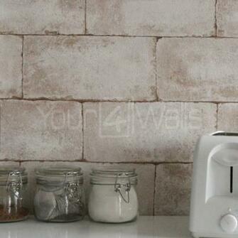 Breeze Block Wallpaper Stone Concrete Brick Effect Beige