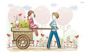Cartoon Love Couple Wallpaper Group With Items