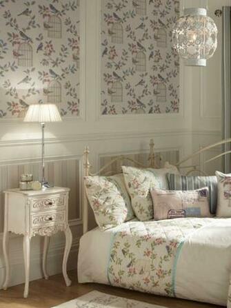 Vintage Charm Blue Bird Cage Wallpaper Uk