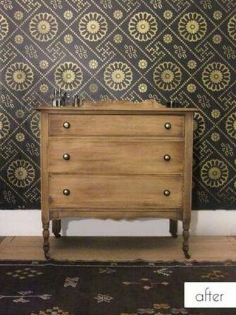 Moroccan Inspired Wall Stencil In Metallic Paint And Stripped Wood