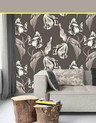 Ellie Cashman Tulip Wallpaper In Dark Gray Pictured With Neon Accents