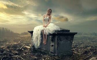 Wallpaper White Skirt Girl Loneliness Headstone HD
