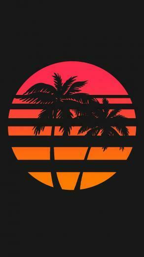 Retrowave Palm Sun Black Phone Wallpaper