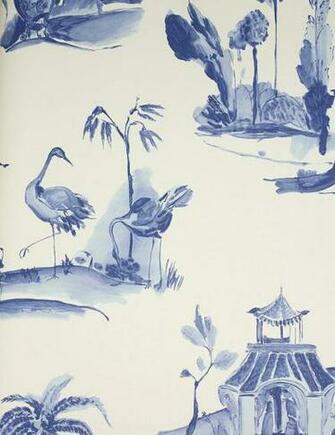 Palais Chinois Wallpaper Painterly Chinese Toile In Blue On