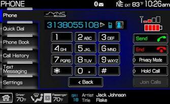 Ford Sync Mobile Phone Integration Screen Night Mode