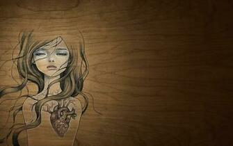 Wood Women Audrey Kawasaki Artwork Hearts Wallpaper