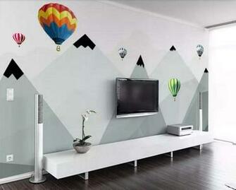 Wall Mural 3d Wallpaper Simple Hot Air Balloon Geometric Mountain