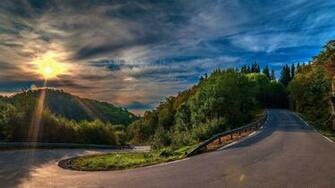 Wallpaper Sunset Serpentine Road