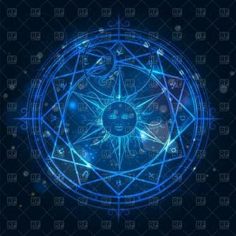 Alchemy Magic Circle On Shining Blue Background Vector Image Of