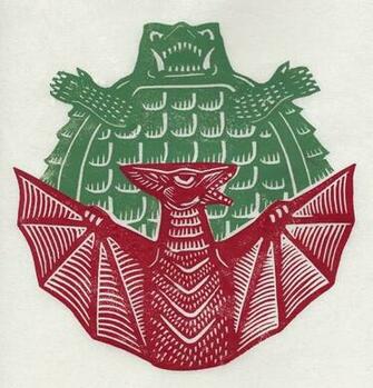 Gamera Vs Gyaos Linocut By Brian Reedy With Image
