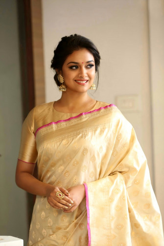 Gold Pretty Keerthi Suresh Saree Wallpaper