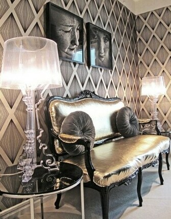 Hollywood Glamour Metallic Settee Wallpaper Lamps Art