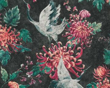 A S Cr Ation Wallpaper Floral Black Green Grey Red