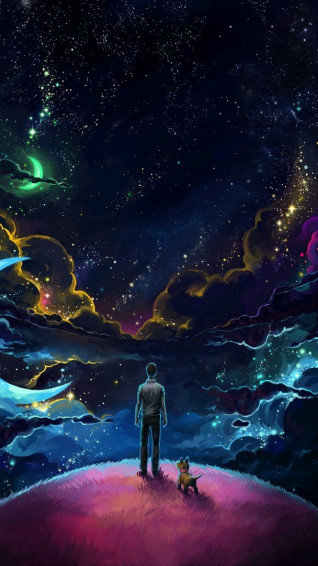 Man With Dog Art iPhone Wallpaper