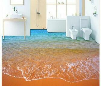Custom Photo Floor Wallpaper 3d Stereoscopic Beach Waves