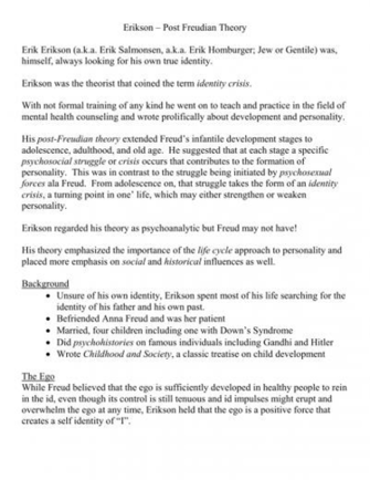 Erikson Post Freudian Theory