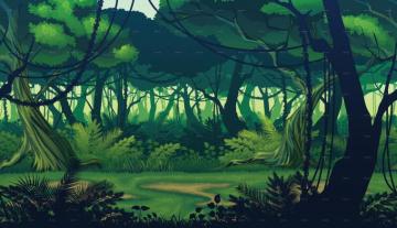 Horizontal Seamless Background With Deep Jungle Forest