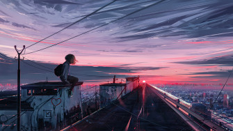 City Sunset Sky Scenery Digital Art HD 4k Wallpaper
