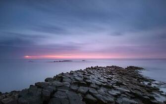 United Kingdom Northern Ireland Sea Beach Calm Night Pink