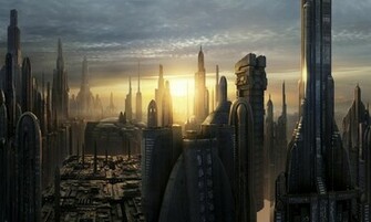 Star Wars Coruscant Buildings Sunset Wall Mural Photo Wallpaper