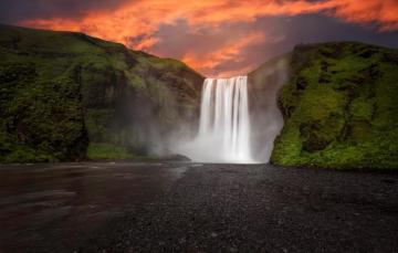 Wallpaper Sunset Rock River Stones Waterfall Moss The