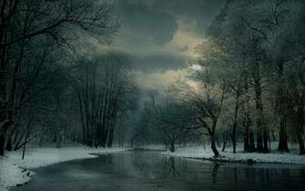 Landscape Nature Winter River Clouds Snow Forest Frost