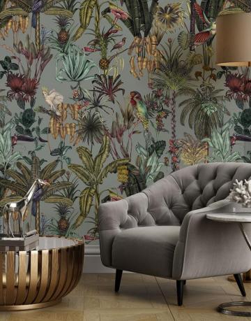 Grey Green Exotic Tropical Bird Wallpaper Feathr