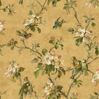 Interior Place Brown Green Birds Of Versailles Qe58324 Wallpaper
