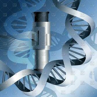 Dna Helixes And Electron Microscope Against Blue Abstract