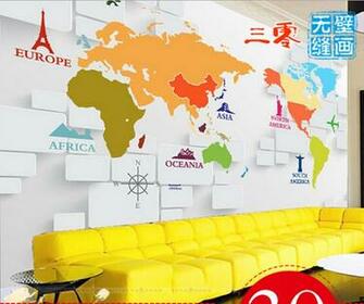Ikea Wallpaper World Map Letter Brick Panel Stone Fresco Decoration