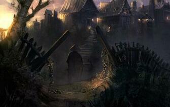 China Village Art Cities Dark Fantasy People Weapon Sword Landscapes