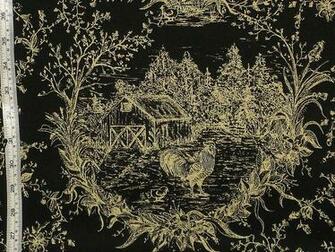 Rooster Toile Fabric Reverse Black By Brick Via
