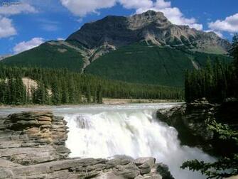 Rushing Waterfall Jasper Area Alberta Canada Picture Nr