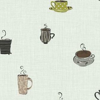 Bistro Coffee Mug Wallpaper Kb8507 Sand Lime Teal Blue Kb8508