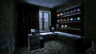A Room With Desk And Shelves Wallpaper