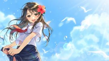 Happy Anime Girl Student Uniform 4k Wallpaper